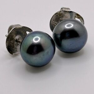 Honora large blue pearl stud earrings w/ 925 Sterling Happy Backs